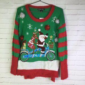 Santa Reindeer Bike Christmas Holiday Ugly Sweater
